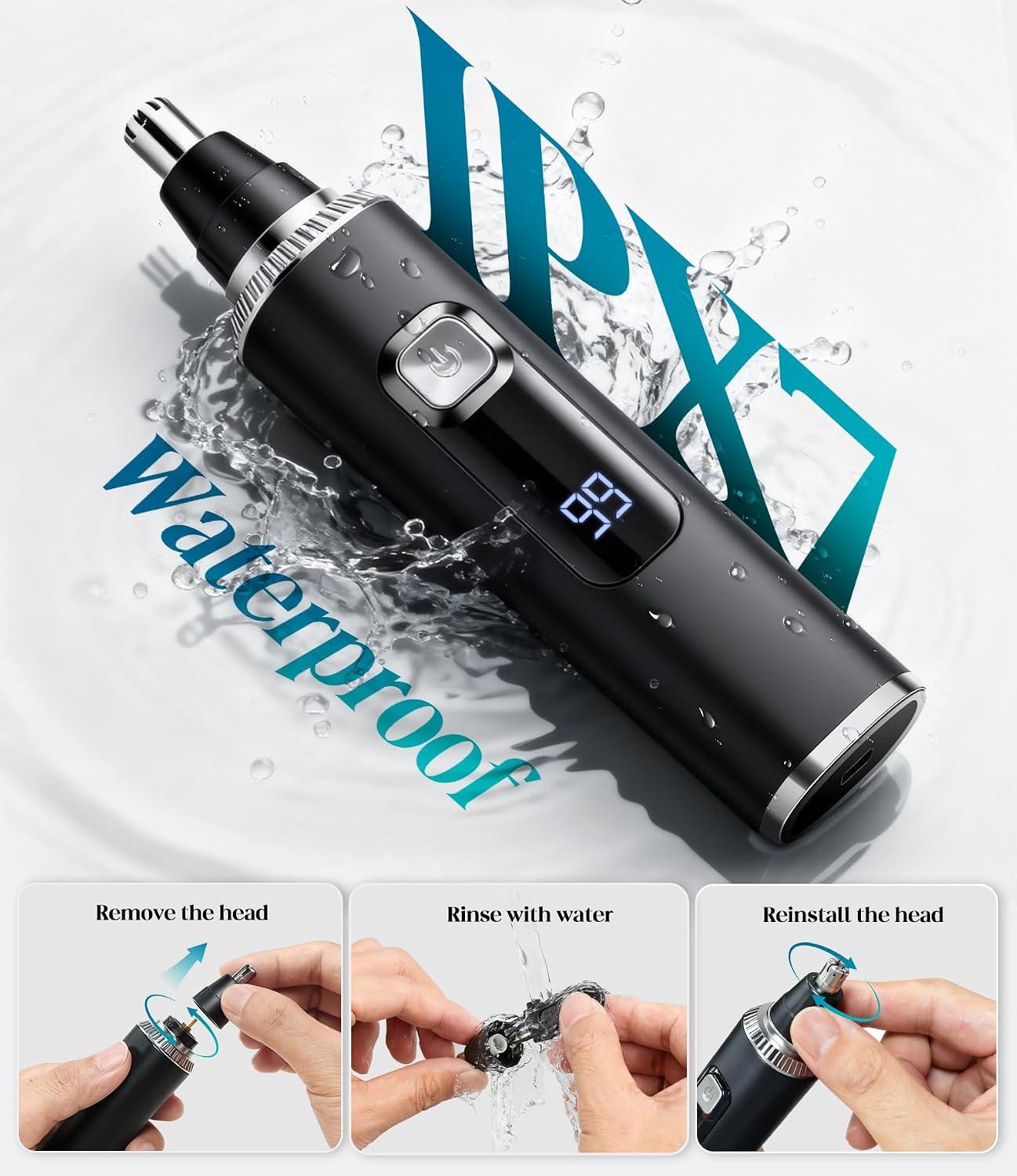 Nose Hair Trimmer for Men and Women, Type-C Rechargeable Precision Groomer with Double-Edged Blades, Painless & IPX7