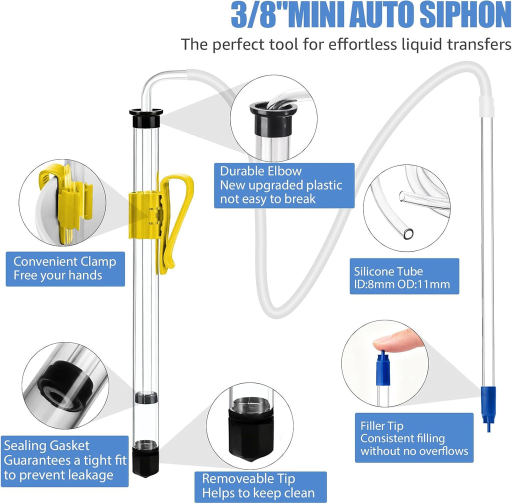 14” Auto Siphon with 12.9” Bottle Wand & 5.5FT Food-Grade Silicone | Beer Wine Siphon Pump fit Liquid Transfer