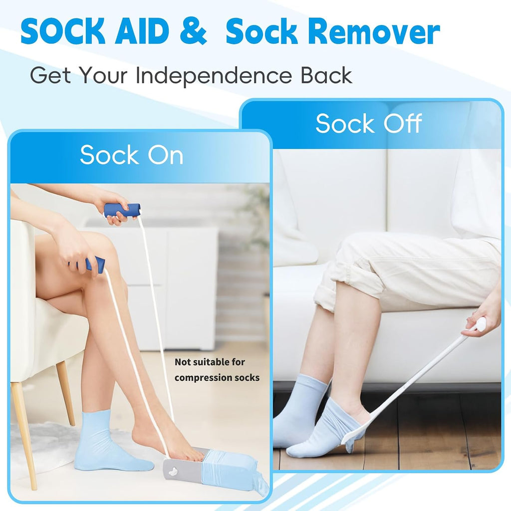 Sock Aid Kit, Sock Puller Aid Easy On and Off, Sock Assistant Device No Bending, Sock Aids for Putting On Socks and