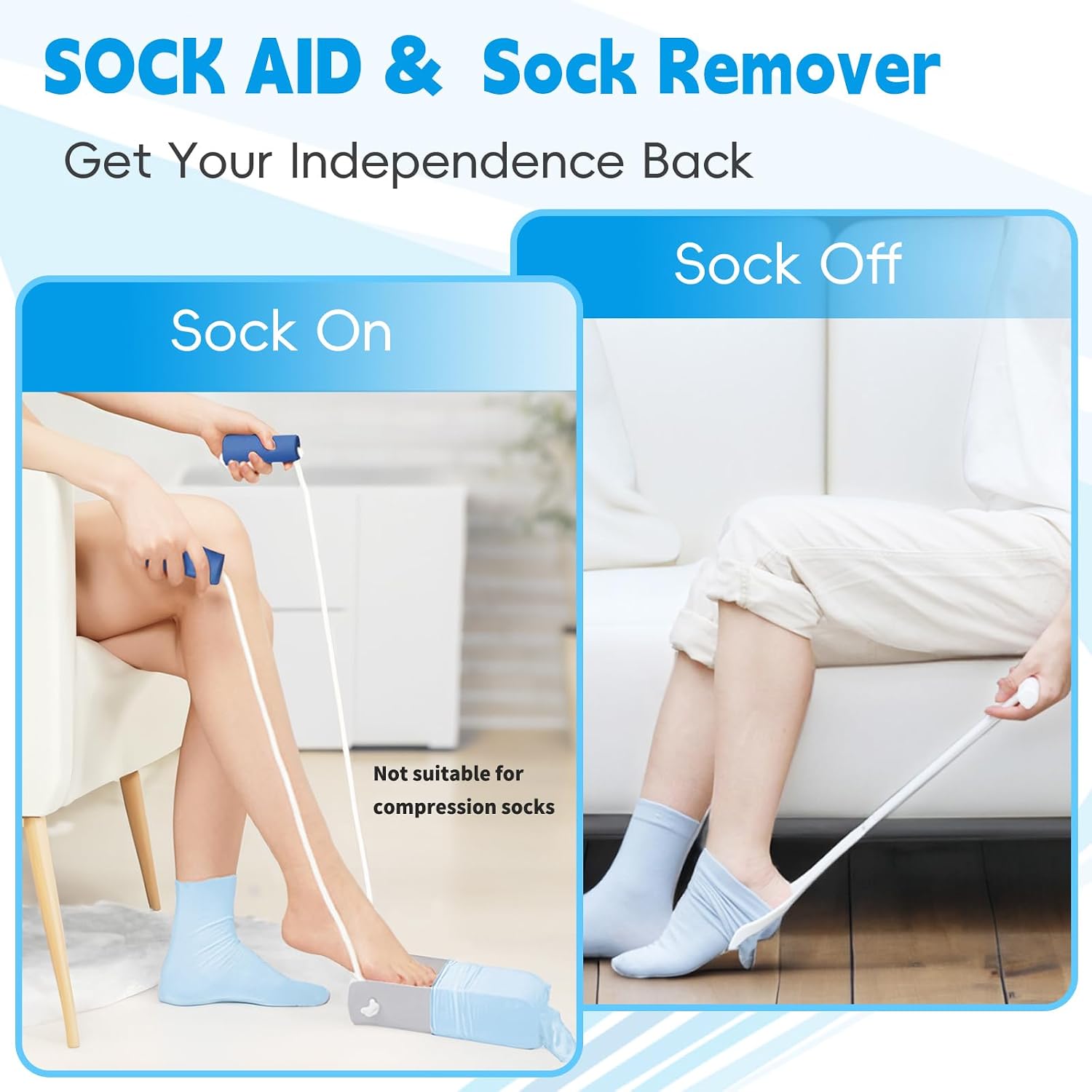 Sock Aid Kit, Sock Puller Aid Easy On and Off, Sock Assistant Device No Bending, Sock Aids for Putting On Socks and