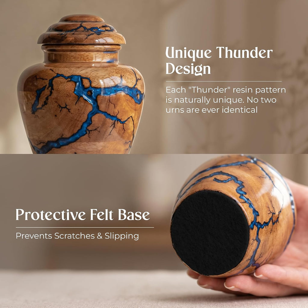 Small Keepsake Urn for Human Ashes Adult - Handcrafted Wooden Mini Urn (20 Cubic Inches) - Blue Decorative Memorial