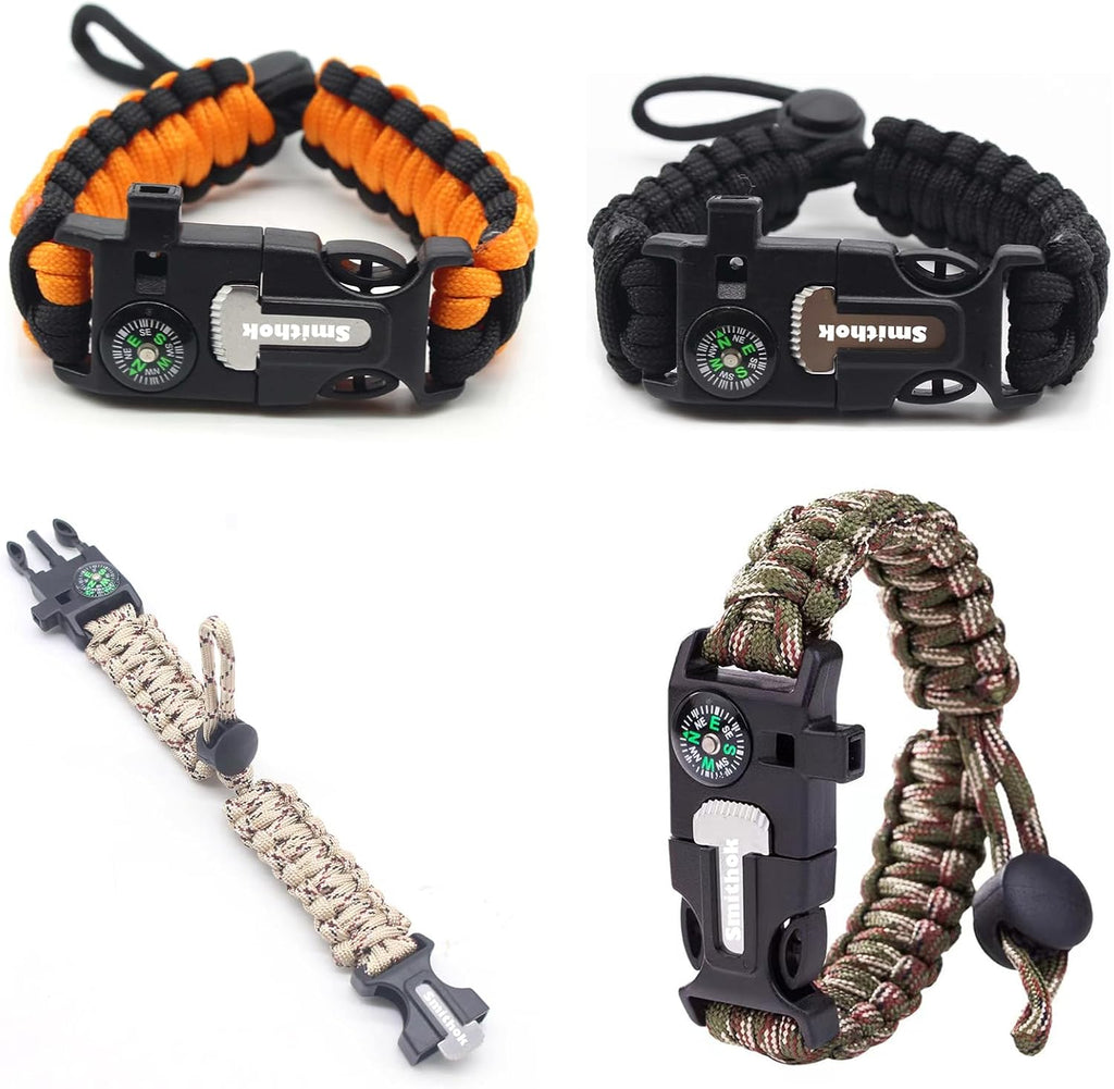 Paracord Survival Bracelet-Length Adjustable,Loud Whistle Emergency Compass Survival Fire Starter Scraper Accessories