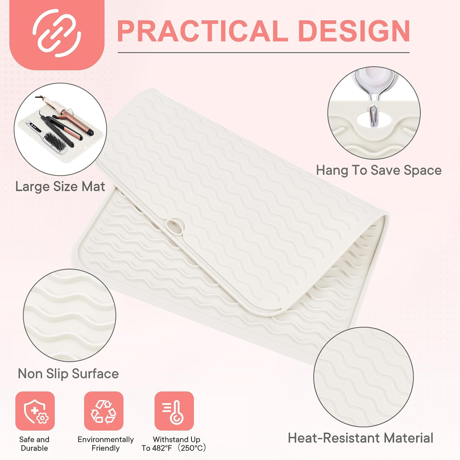 Oversize Silicone Heat Resistant Mat, Portable Travel Mat Cover for Curling Irons, Flat Irons, Hair Straightener and
