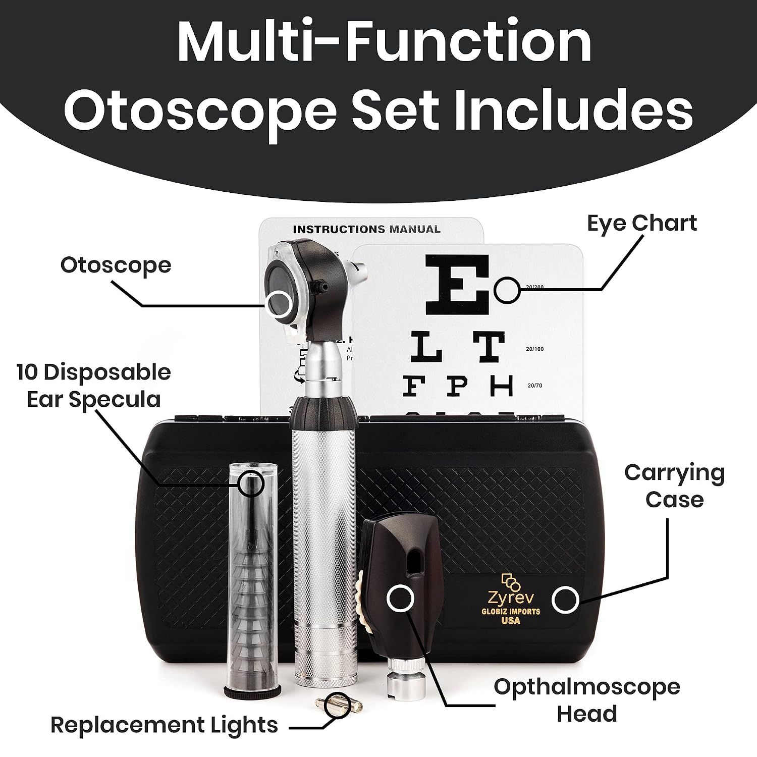 Otoscope Oph Multi-Function Set - Otoscope/Opthalmoscope for Ear & Eye Examination - with Portable Carry Case, Sight