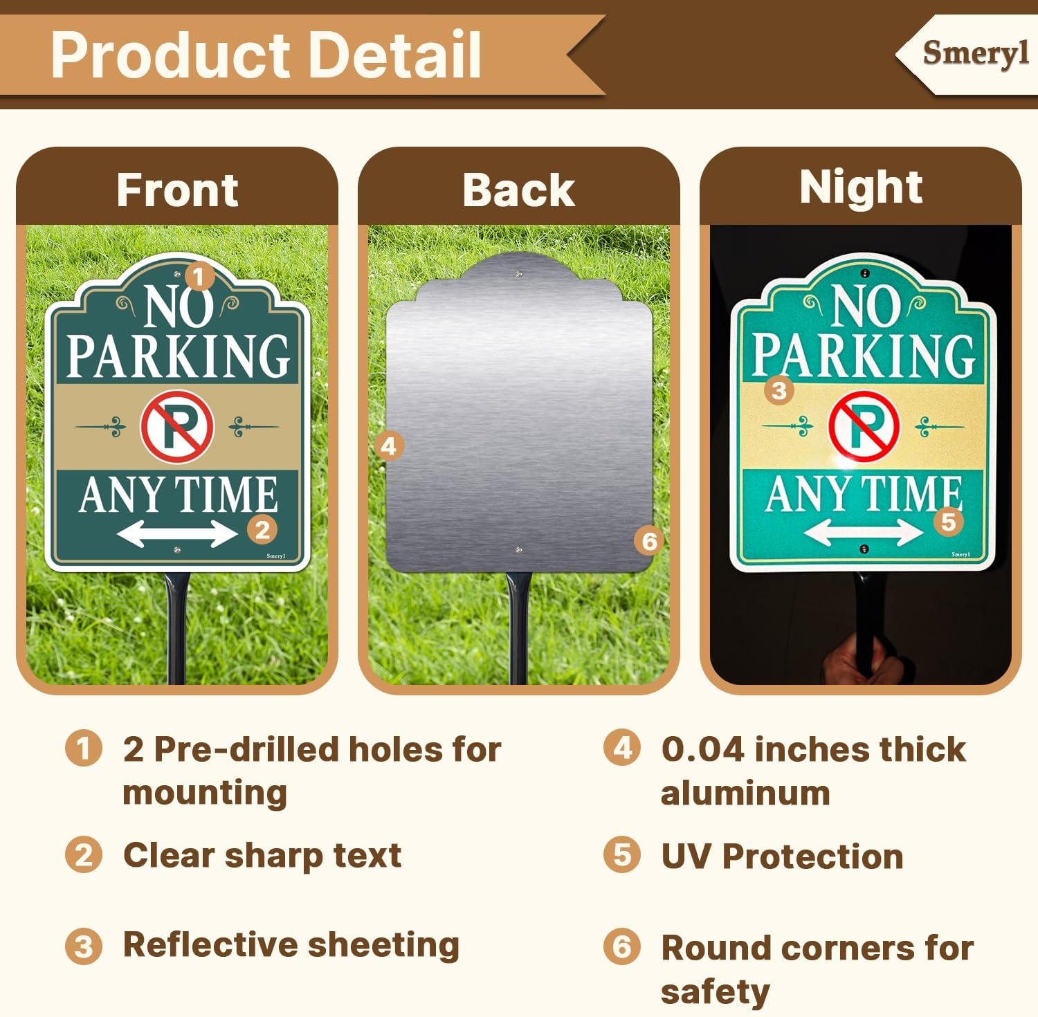 No Parking Any Time Sign with 34.6" Stake for Yard | 12" x 10" No Parking Signs With Stand, Rust-Free Aluminum
