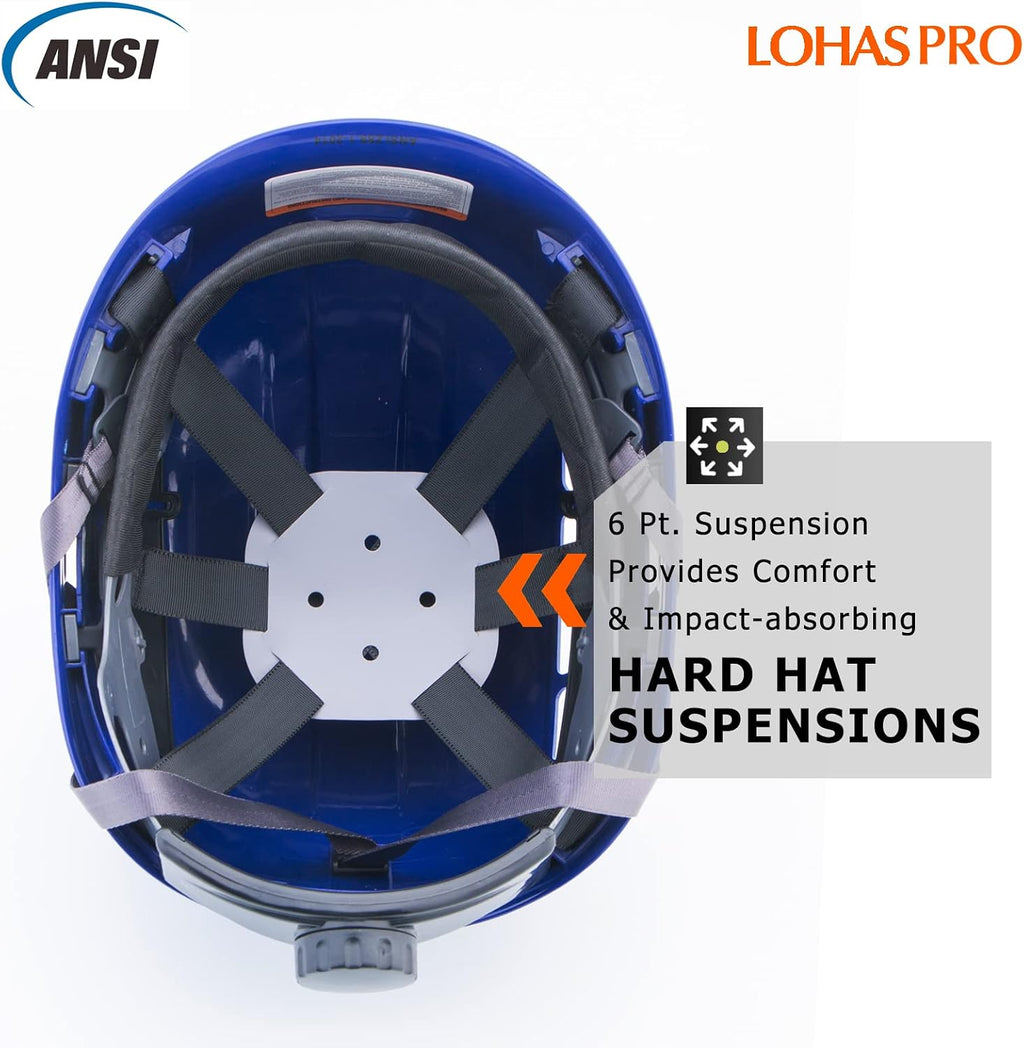 Hard Hats Construction Safety Helmet ANSI Z89.1 Approved OSHA Hardhat Vented Men Worker Blue Hard Hat with Chin Strap