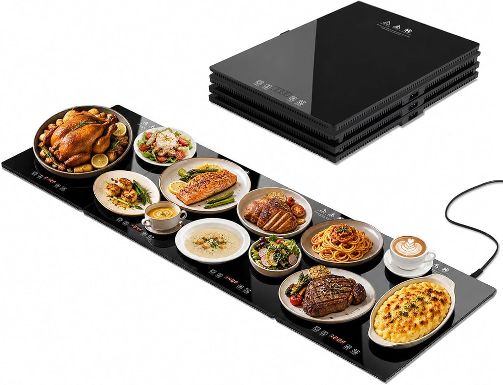 Electric Warming Tray 47"x 15" Extra-Long Warming Mat for Food with Independent Temp&Timer Control 4-in-1 Modular