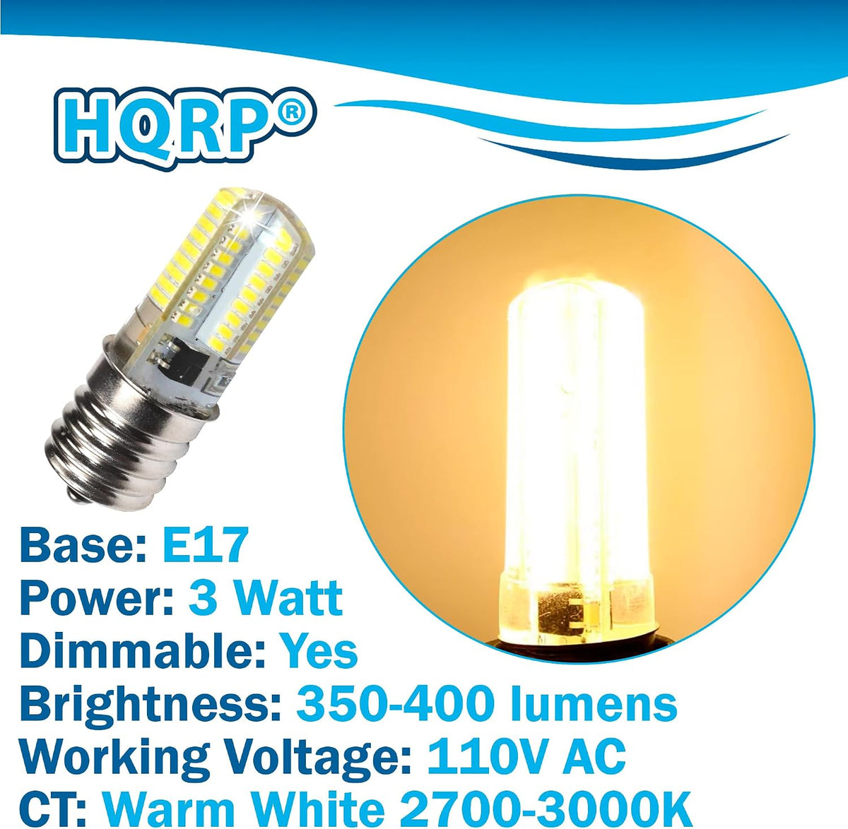 HQRP 2-Pack 110V E17 Base Silicone Crystal Dimmable LED Bulbs Warm White Compatible with LG 6912W1Z004B Microwave Light Bulb Replacement