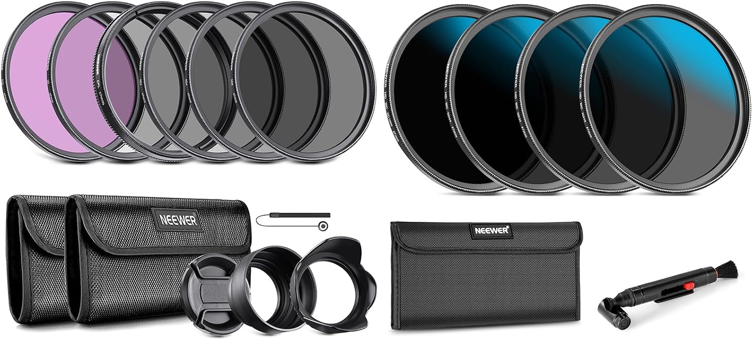 67mm Lens Filter Kit (UV, CPL, FLD, ND2, ND4, ND8, Lens Hood, Lens Cap) and ND16/ND32/ND64/ND1000 Compatible with