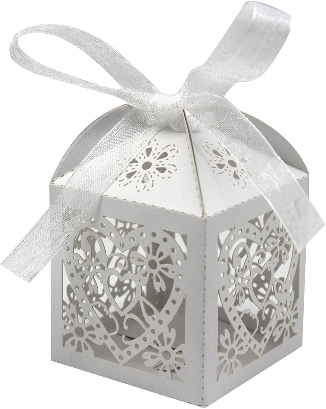 100 Pack Love Heart Laser Cut Wedding Party Favor Box Candy Bag Chocolate Gift Boxes Bridal Birthday Shower