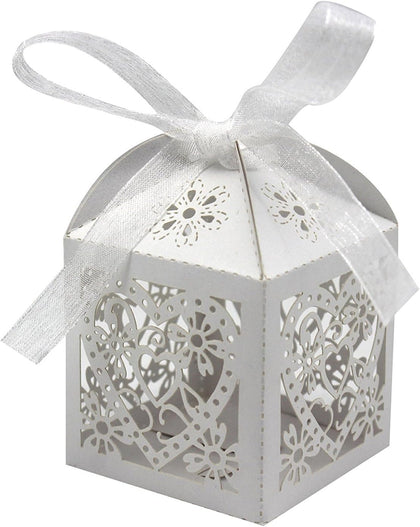 100 Pack Love Heart Laser Cut Wedding Party Favor Box Candy Bag Chocolate Gift Boxes Bridal Birthday Shower