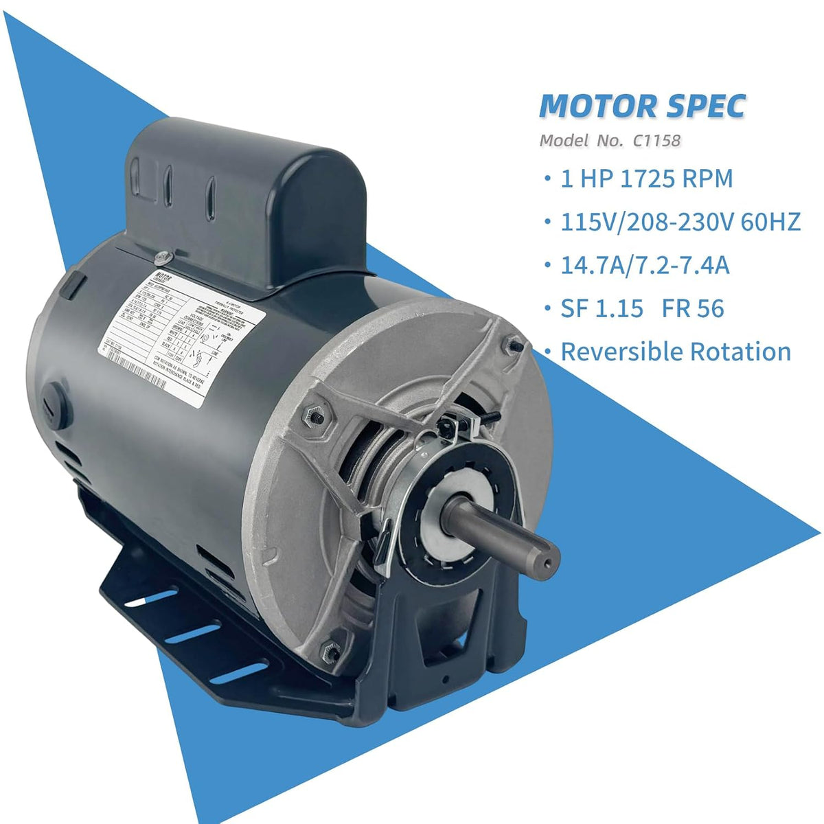 C1158 Fan and Blower Motor Replace Marathon C1158 1HP Reversible Rotation
