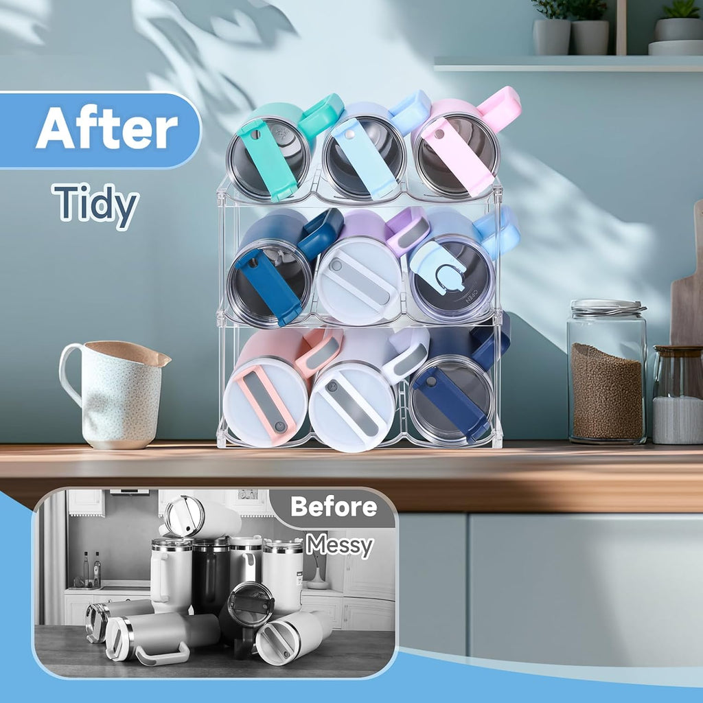 Stackable Water Bottle Organizer for Stanley 40 oz Tumbler, Water Bottle Holder for Cabinet, Pantry Kitchen