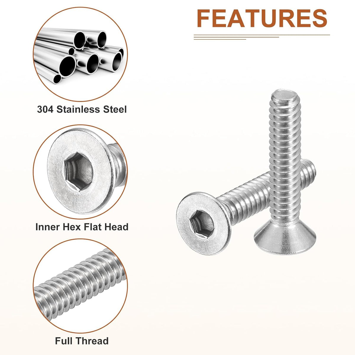 DTGN 50Pack #10-24x1 Flat Head Socket Cap Screws 304 Stainless Steel
