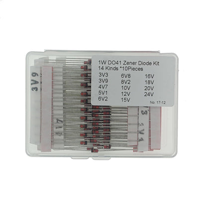 1N47 1W Zener Diode Kit 14 Values 140 Pcs 3V3-24V DO-41