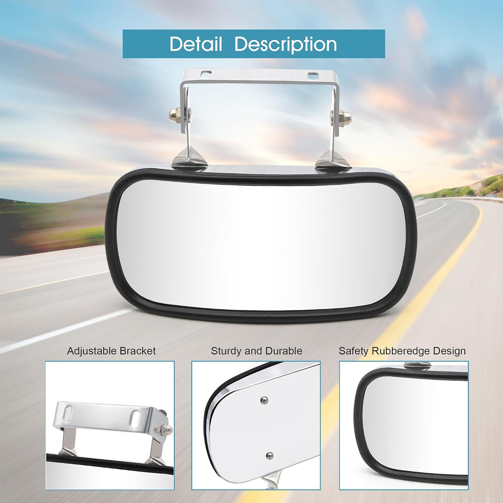 Convex Mirror Stainless Steel Rectangular U-Bracket for Cars Trucks Boats Tractors Forklifts Improves Visibility Rear