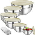 Mixing Bowls with Lids Set, 6 PCS Stainless Steel Mixing Bowls with 3 Grater Attachments, Kitchen Food Storage