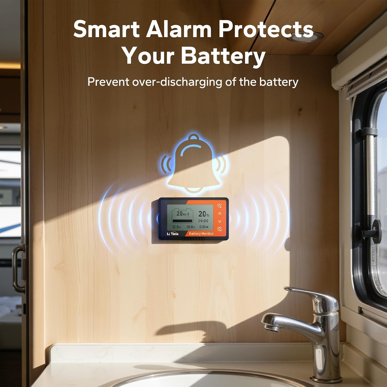 500A Battery Monitor with M10 Shunt, 8V-120V, LCD Display, for RV | Displays Capacity/Percentage/Power/Voltage