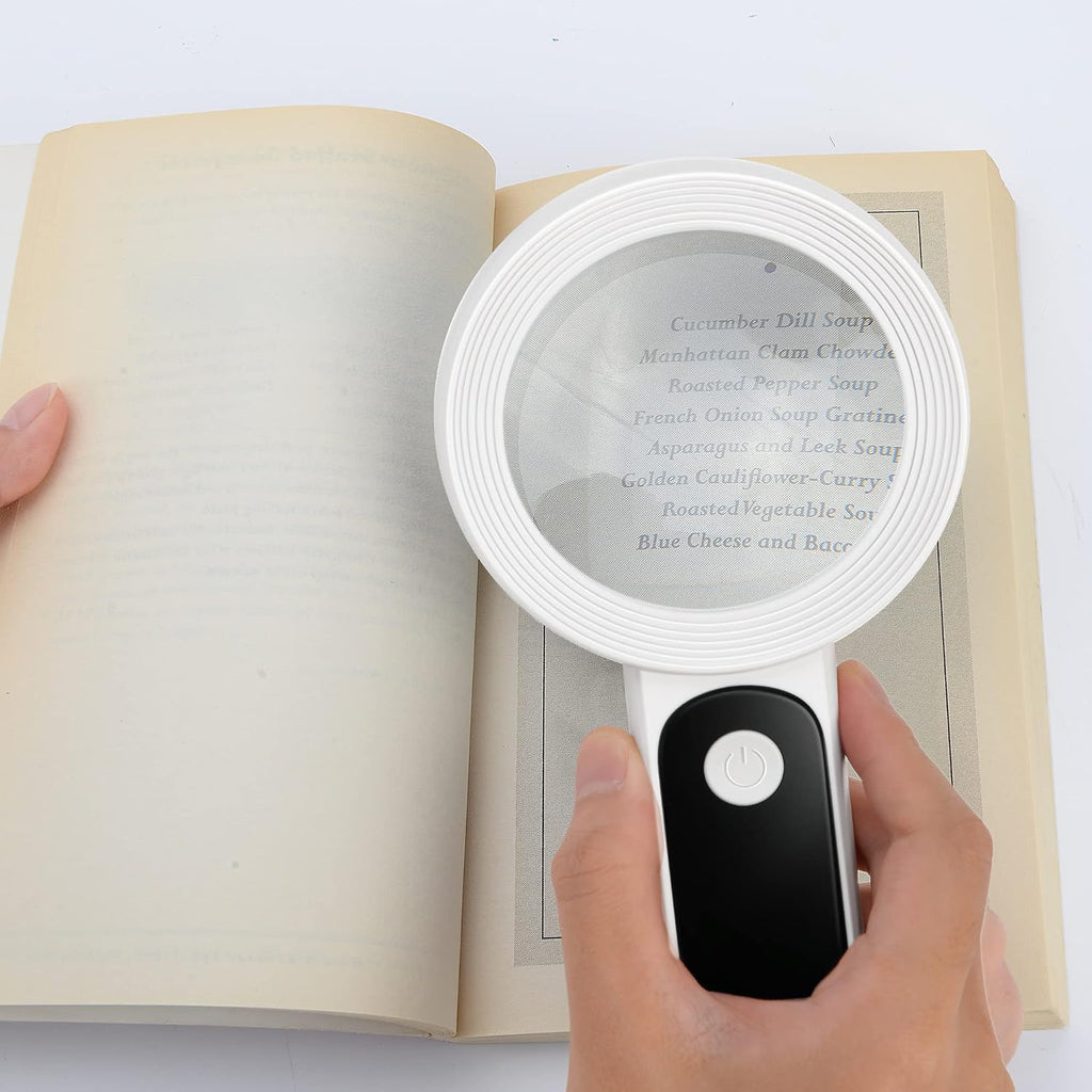 Magnifying Glass with Light, High Magnification Handheld Large Magnifying Glass 18LED Cold and Warm Light with 3