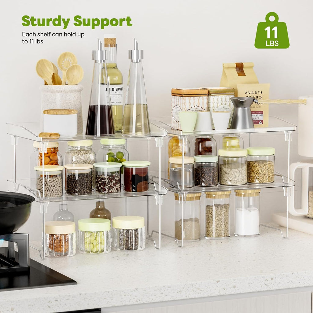 Acrylic Cabinet Organizer Shelf,4 Pcs Stackable Kitchen Counter Shelves,Spice Rack,Countertop Organizers,Clear