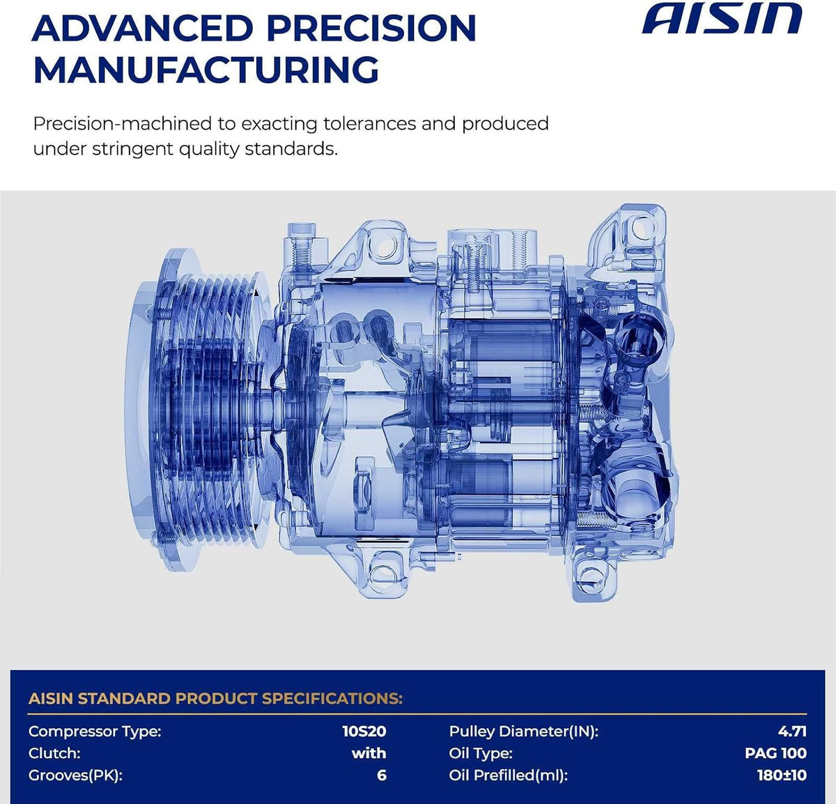 AISIN AFTERMARKET ACCT-00048 Air Conditioning AC Compressor with Clutch