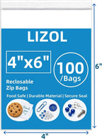 4x6 in (100 Count) 2.5 mil Clear Reclosable Zip Plastic Poly Bags