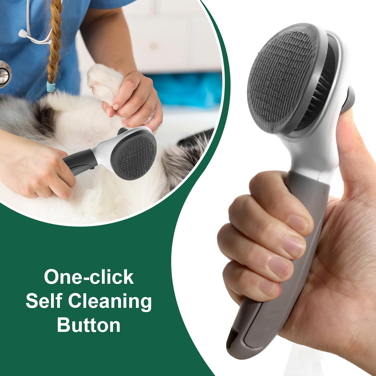 Self Cleaning Slicker Brush with release button for cat, dog, small and large pets, shedding and grooming, massaging