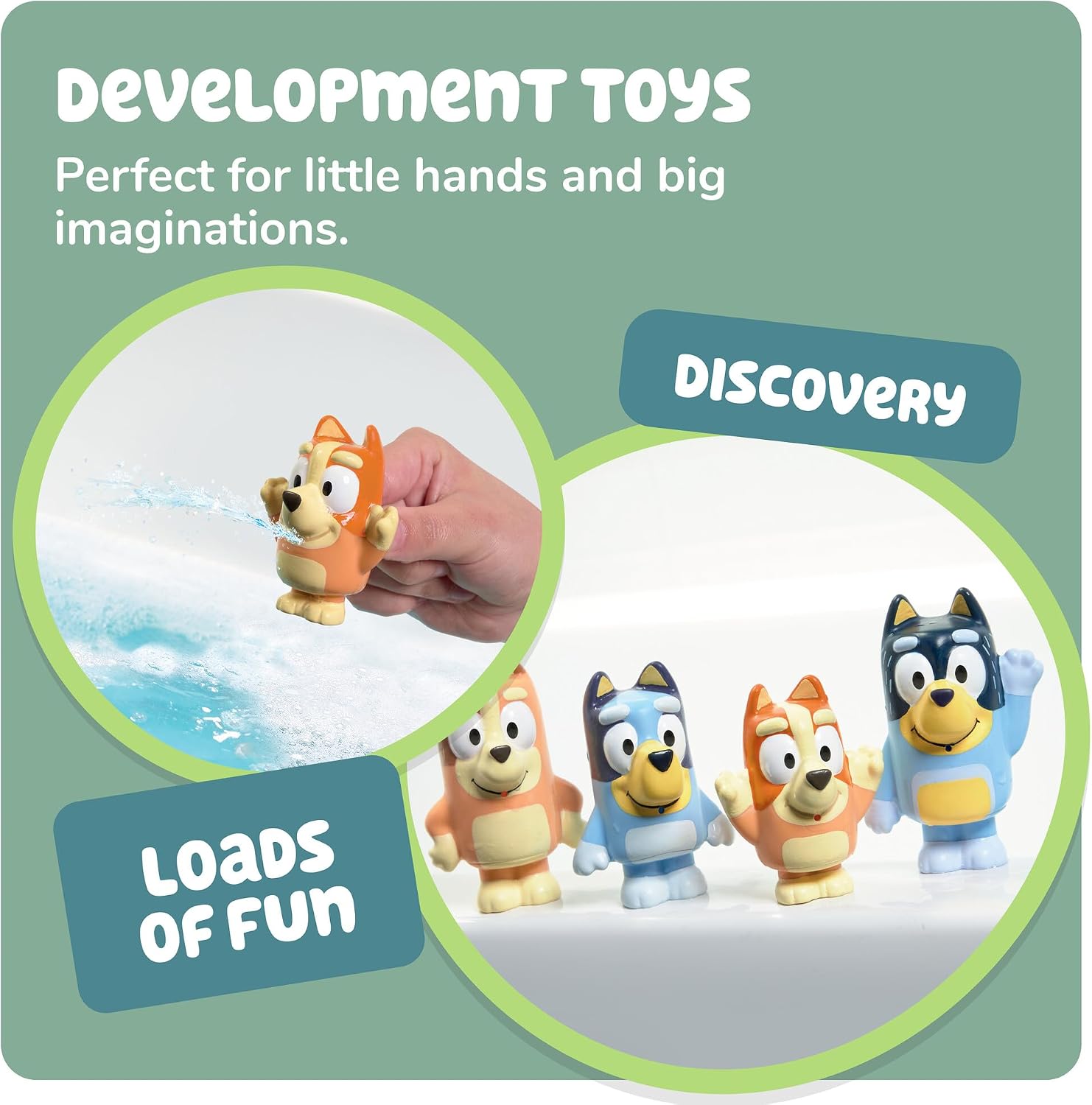 TOMY Toomies Bluey Bath Toy Squirters - Includes Bandit, Chilli, Bingo, and Bluey Figures – Toddler Water Toys for