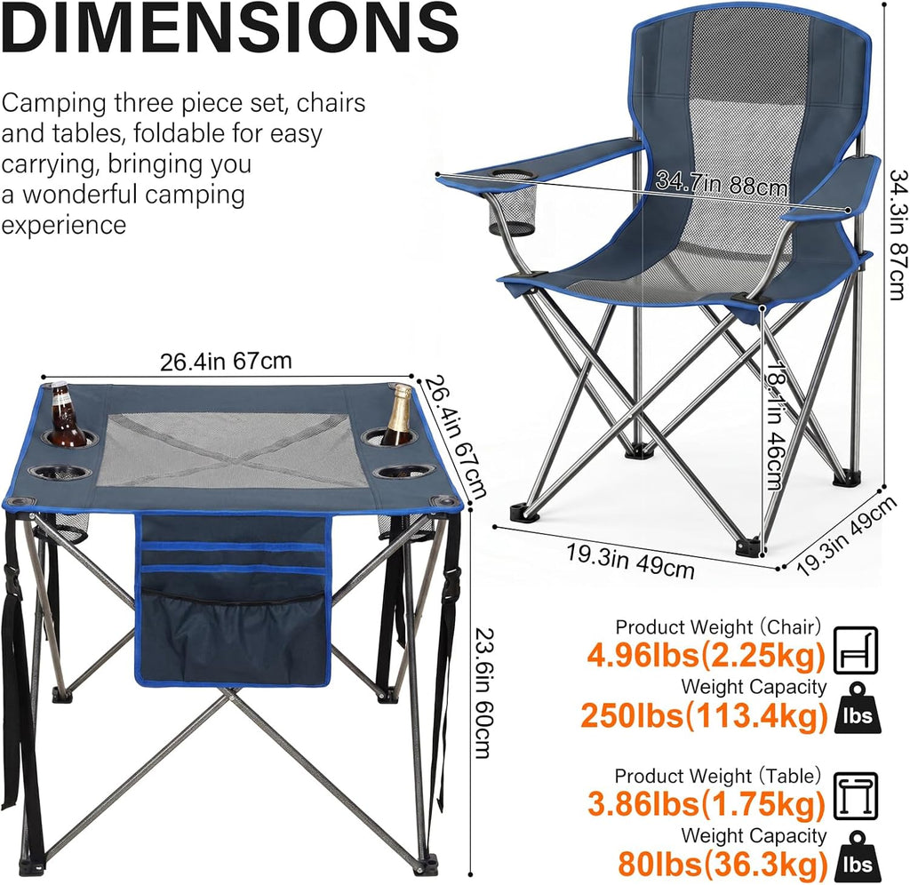 Camping Chair Set of 3,Outdoor Folding Camping Chairs with Cup Holder & Carry Bag for Sports,Hiking,Picnic,Includes