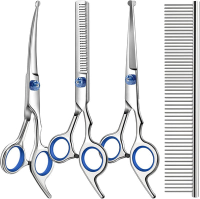 Professional 4 in 1 Dog & Cat Grooming Scissors Kit with Safety Round Tips,Sharp & Durable,Dog Shears for Grooming