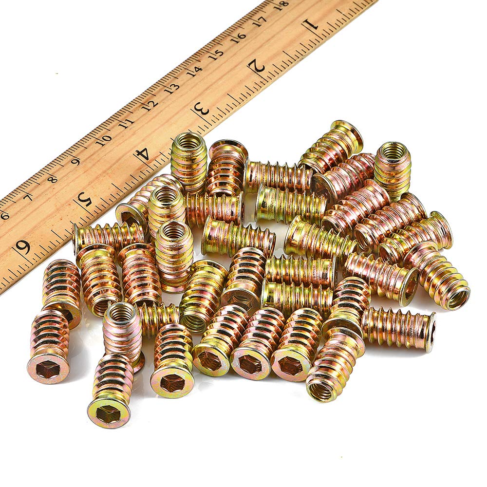 80Pcs 1/4"-20x20mm Hex Nut Inserts Wood Threaded Fastener for Furniture