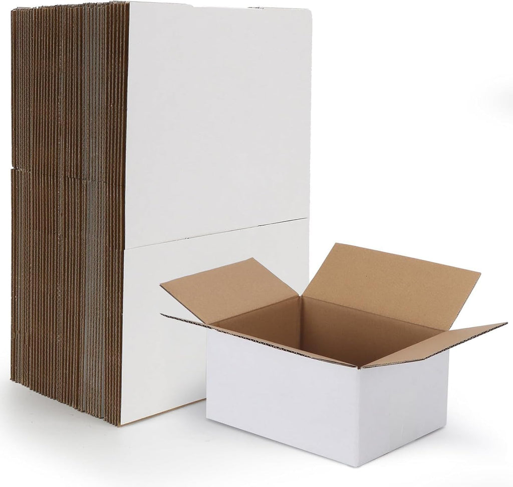 8x6x4 Shipping Boxes Set of 40, White Corrugated Cardboard Mailer Box for Packing Small Business