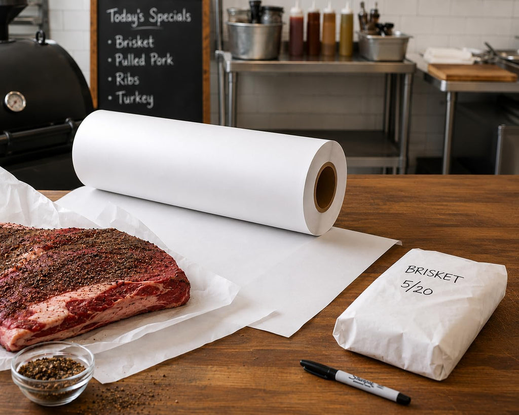 White Freezer Paper 18 inch x 175 feet, 2” Core, 1 Roll, 40lb. Big Tex by ALLIANCE – Food Grade Paper W/Side Cutter