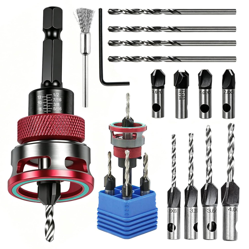 SUPFOX Countersink Drill Bits Set, 6PCS 4-Flute HSS M2 Bits with Depth Stop