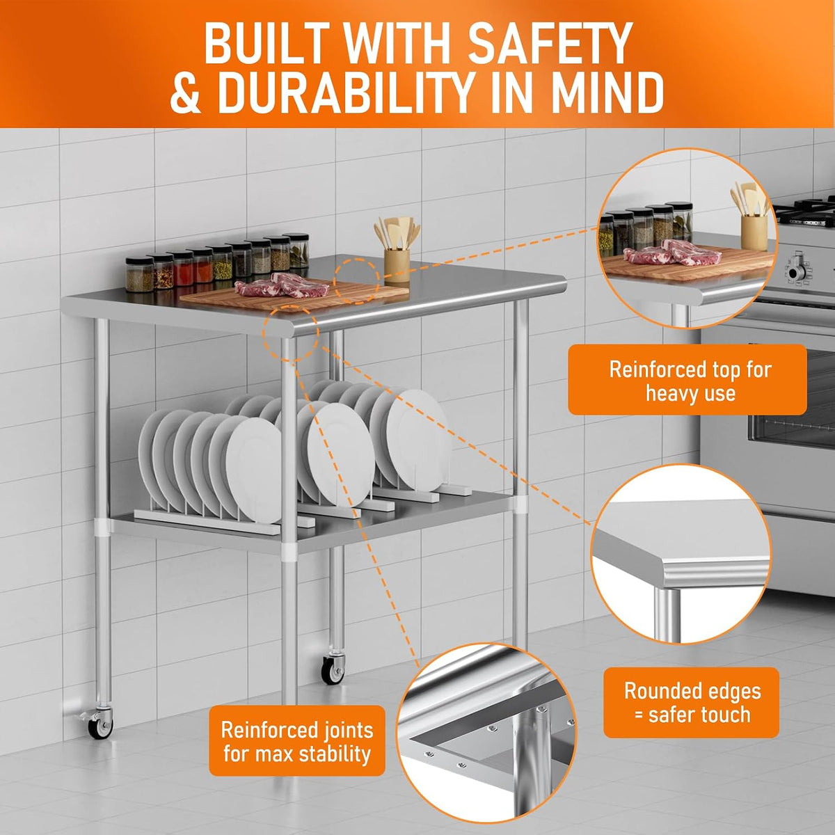 Stainless Steel Prep Table 30 x 36 with Wheel Casters