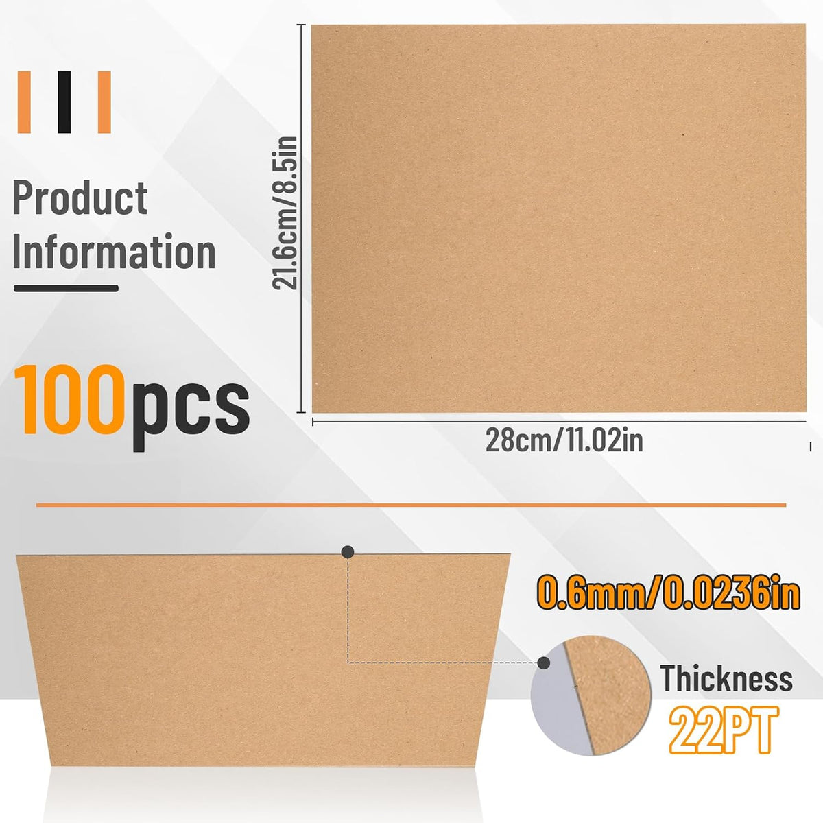 100 Chipboard Sheets 8.5 x 11", 22PT Cardboard for Crafts