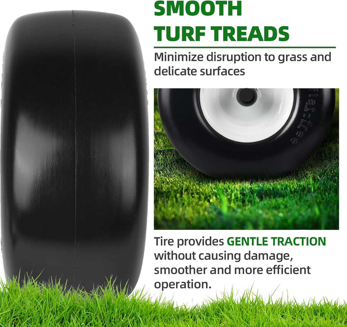 (2-Pack) 13x6.50-6 Flat Free Tire and Wheel - Universal 13x6.5-6 Solid Rubbe Riding Lawn Mower Tire with Rim - With