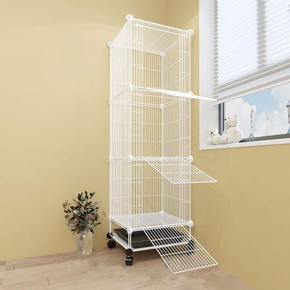 Cat Cages, Rabbit Cage Small Animal Cages Bird Cage Pet Playpen Puppy Pen with Door Indoor/Outdoor DIY Metal Pet Fence