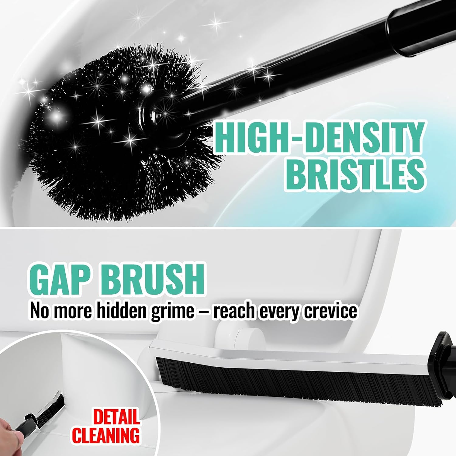 3 in 1 Toilet Brush and Plunger Set with Crevice Cleaning Brush, Toilet Plunger and Brush Set with Extra Long Handle