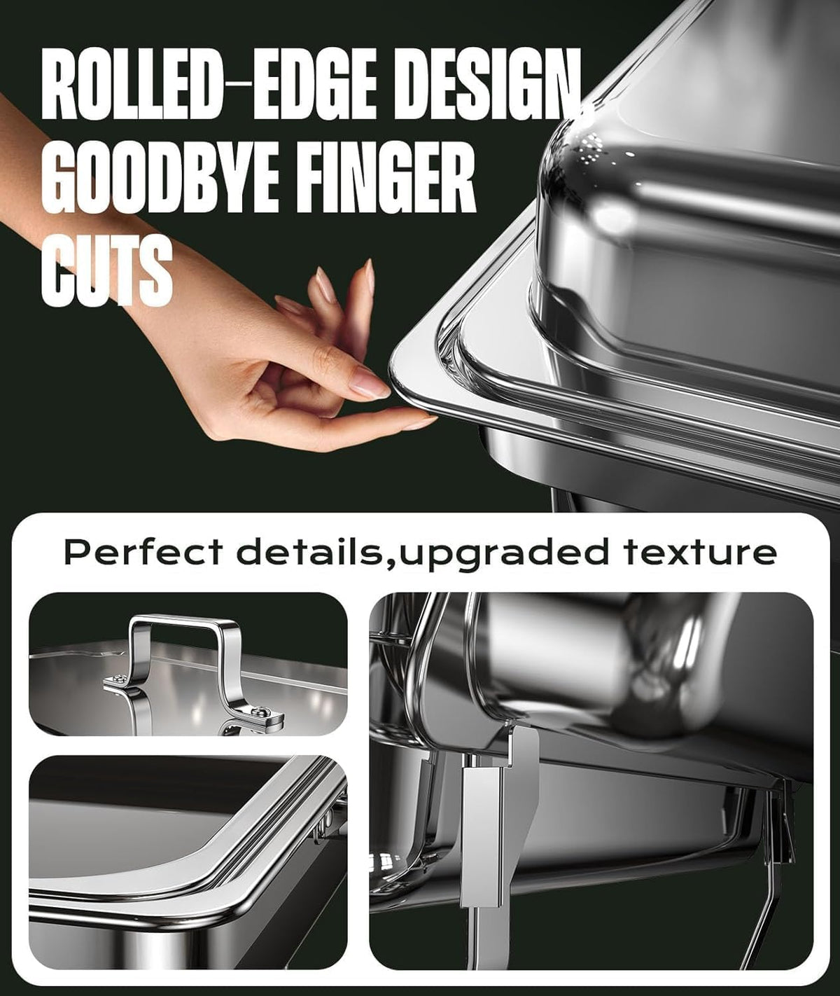Chafing Dishes for Buffet 4 pack, 9QT [No Fingers Cut] Roll Edge Designed Chafing Dish Buffet Set [Mirror-Like