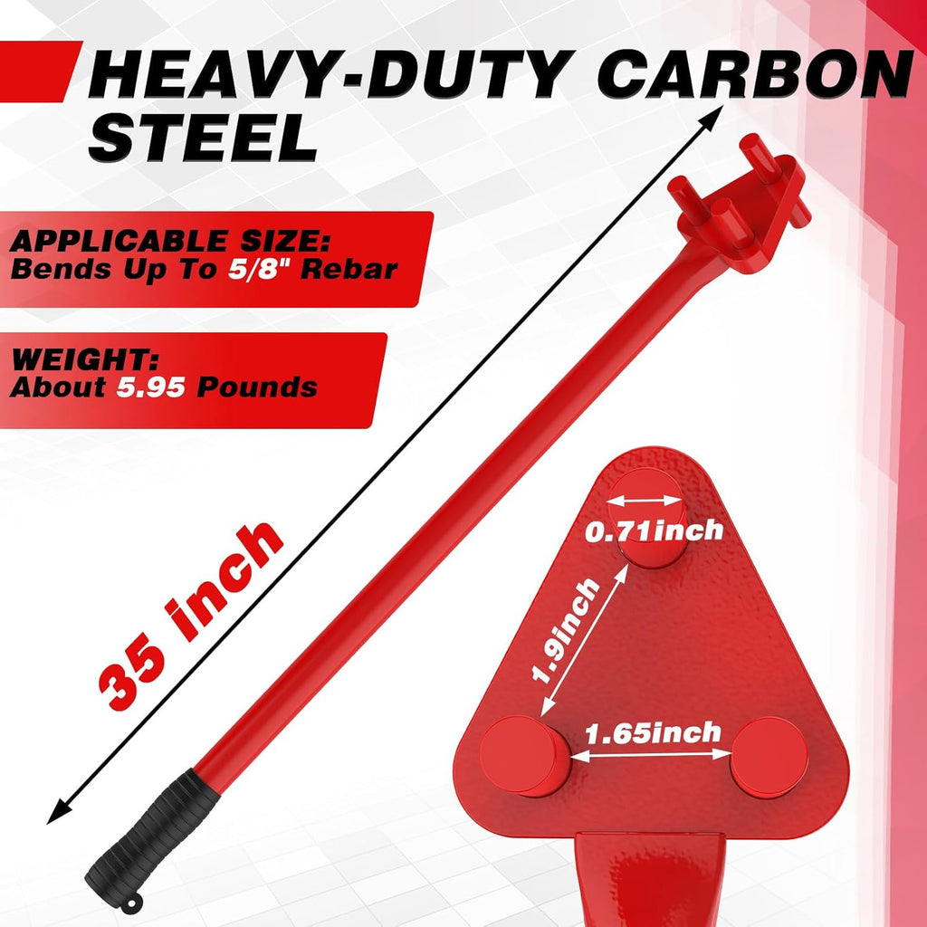 Manual Rebar Bender for 5/8" Bars - Hand Operated Metal Bending Tool with Reverse Head, Ideal for Flat Steel and