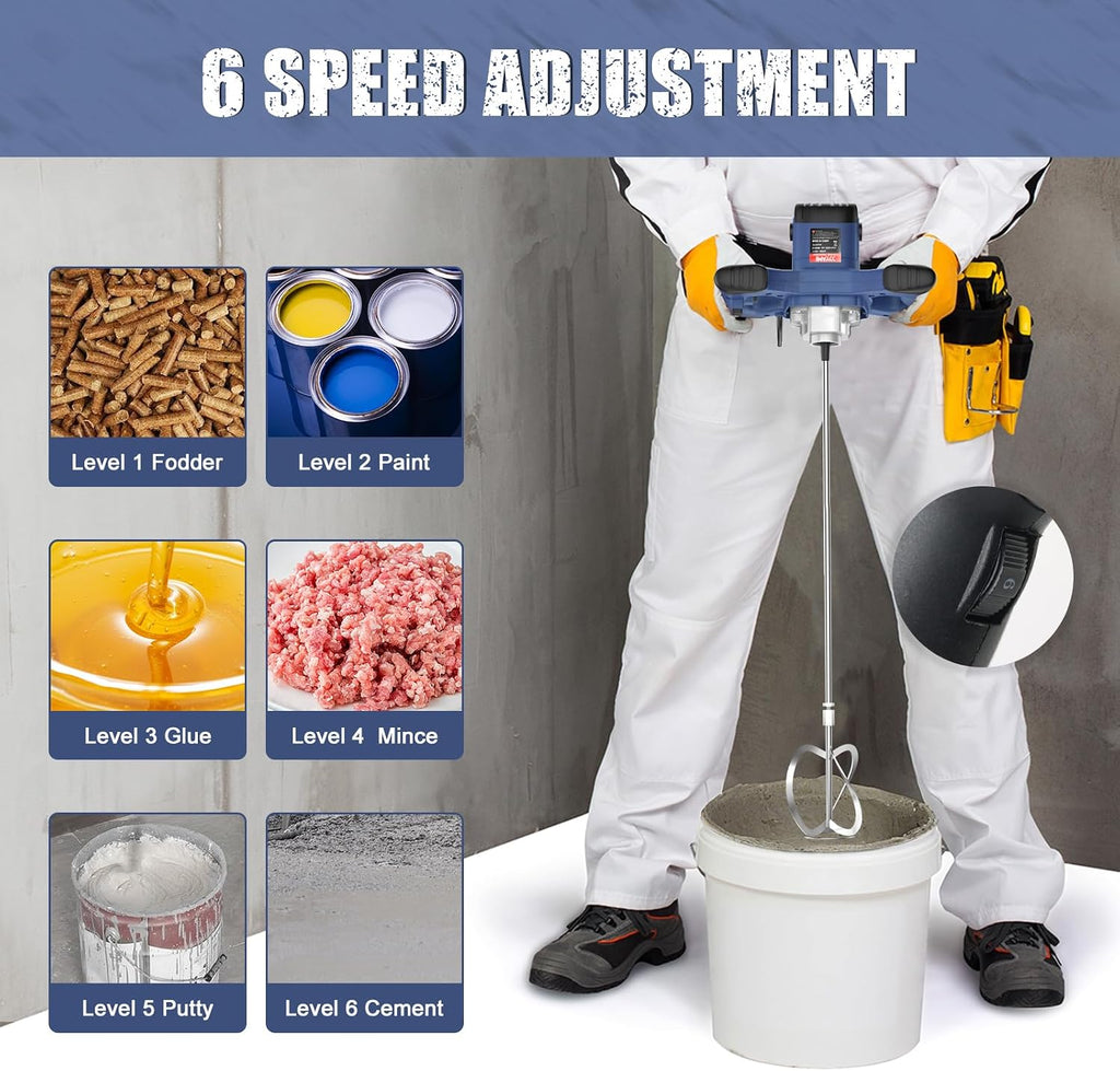 Handheld Cement Mixer, Portable Concrete Mixer,110V 6 Speed Mixing Drill, 2100W Drill Mixer for mud,Motar,Paint