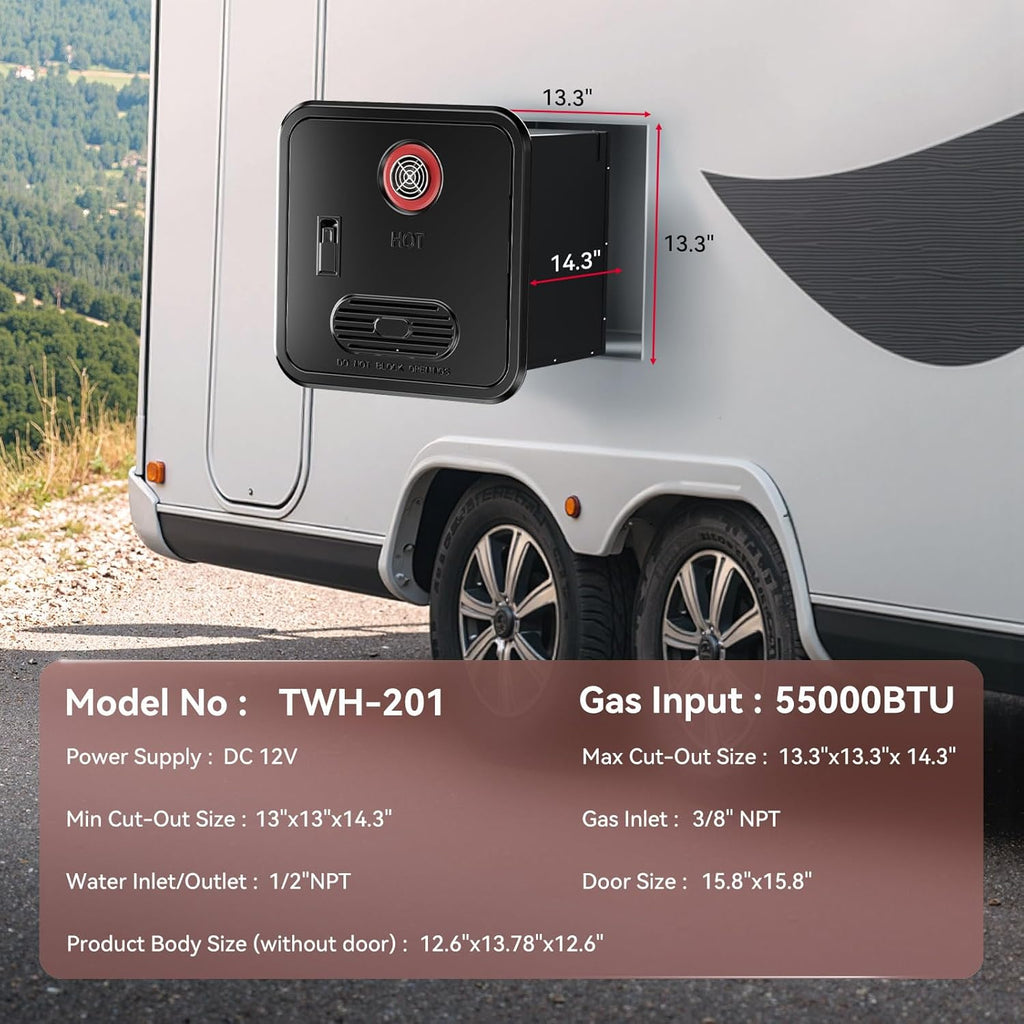 55,000 BTU RV Tankless Water Heater, 2.9 GPM Propane Instant Hot Water System with 12V DC, Remote & Wall Mount