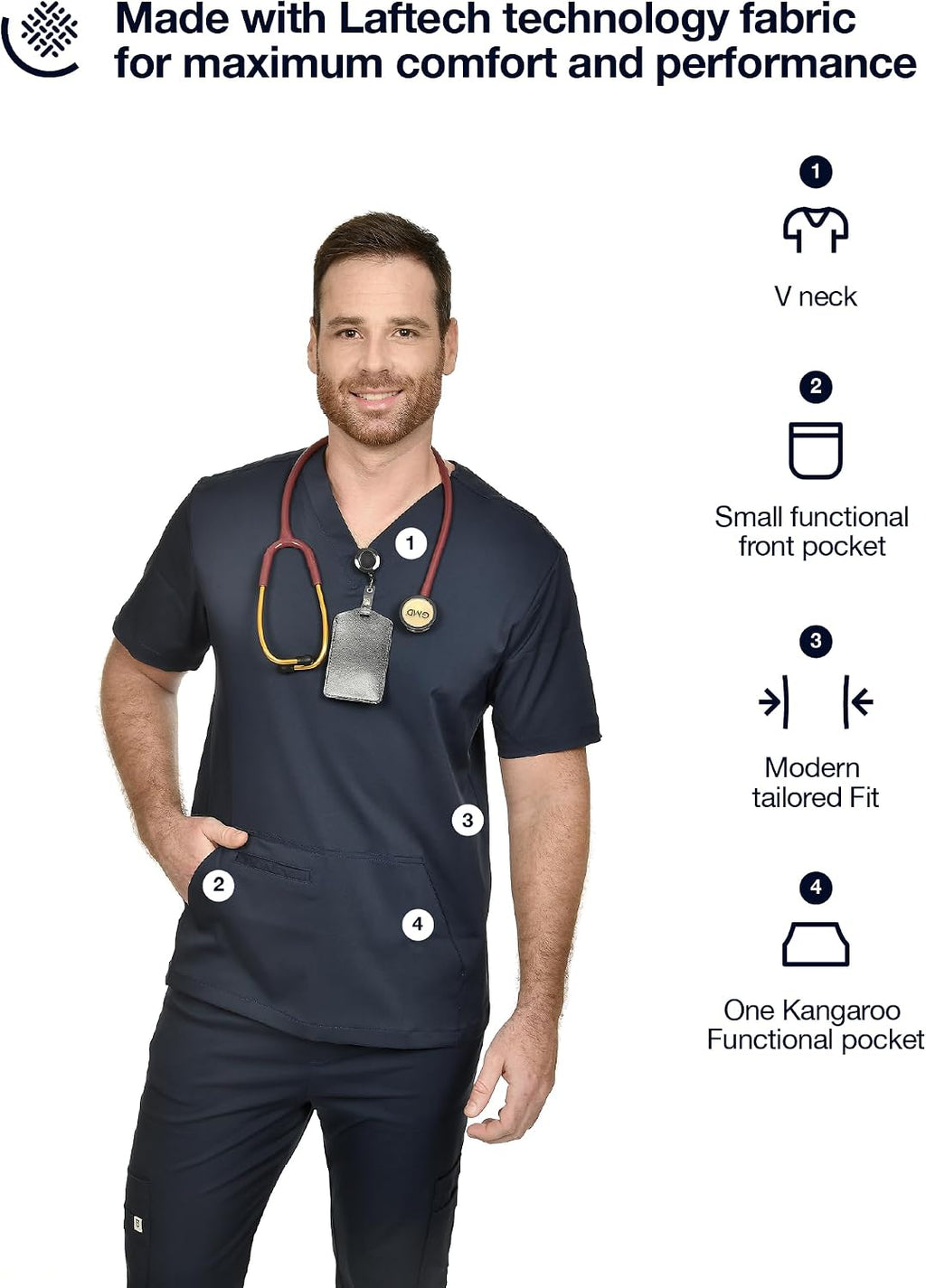 CINQO Men Scrub Set V-Neck Scrub Top & Bottom 4-Way Stretch, Breathable, Modern Fit Medical Work