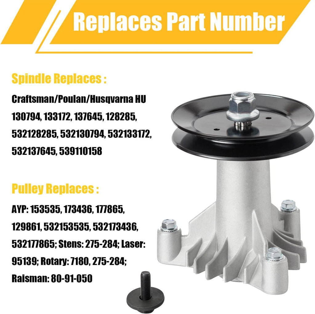 130794 Spindle Assembly with 153535 Pulley - Compatible with Craftsman LT1000 LT2000 DYT4000 42" Deck Tractor, HU
