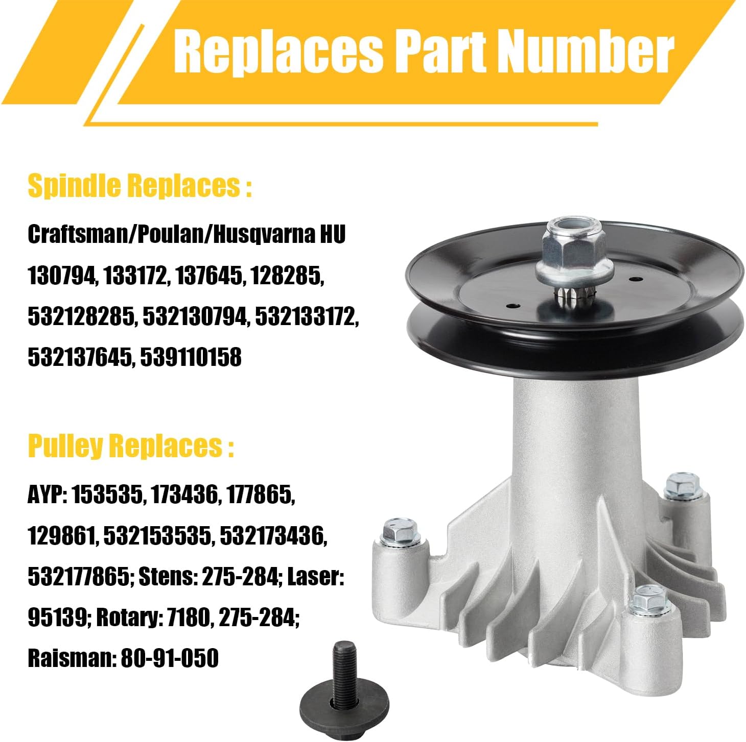 130794 Spindle Assembly with 153535 Pulley - Compatible with Craftsman LT1000 LT2000 DYT4000 42" Deck Tractor, HU