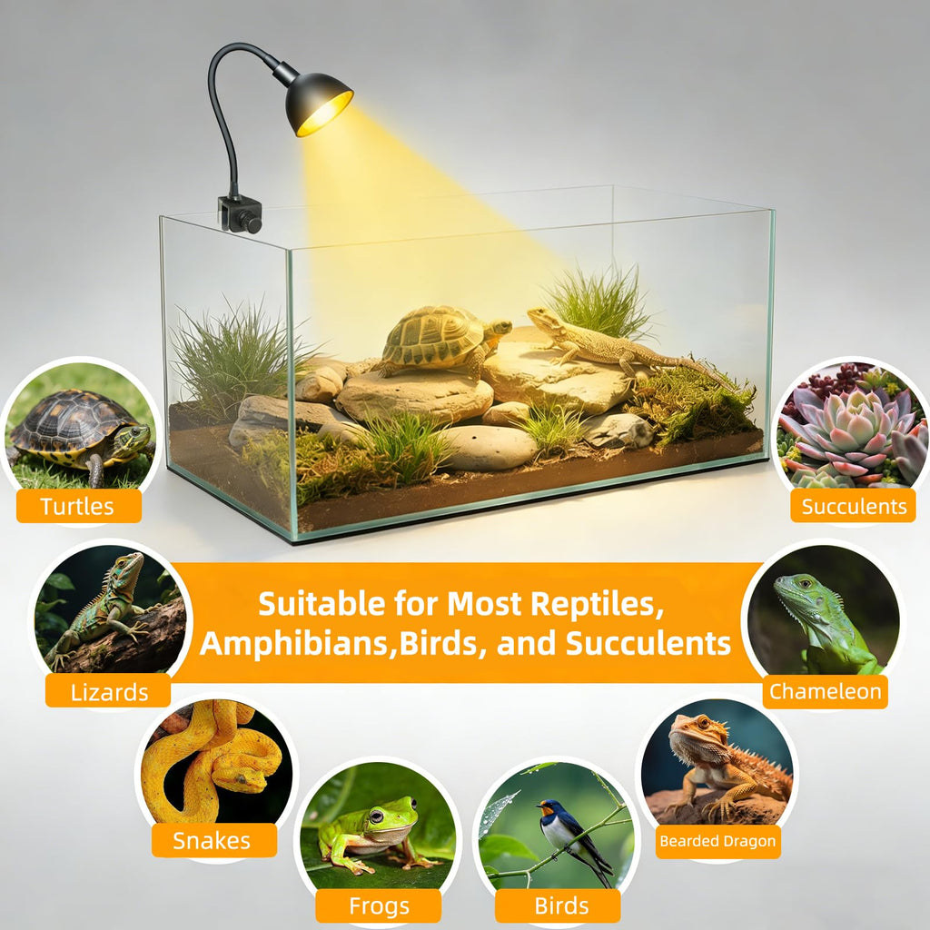 50W Turtle Basking Light Reptile Heat Lamp with Clamp & Timer