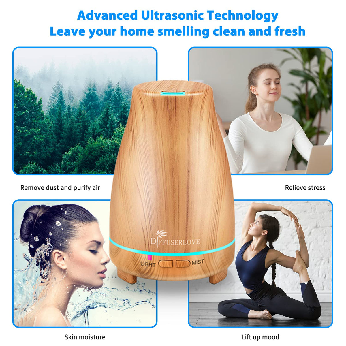 Essential Oil Diffusers 200ML Diffuser Remote Control Aromatherapy Diffuser with 7 Color Lights, Auto Shut-Off for