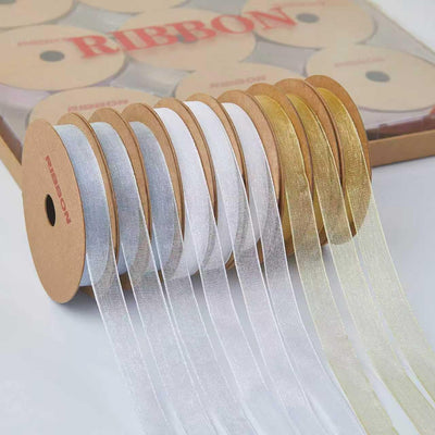 3/8" x 90 Yards Organza Ribbon Set 9 Rolls x 10 Yards Sheer Ribbon for Gift Wrapping Crafts Christmas Decorating