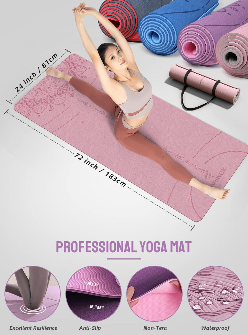 1/3 Yoga Mat Thick, Yoga Set for Beginners Include High Density Mat with Multi-loops Strap, Blocks, Booty Resistance